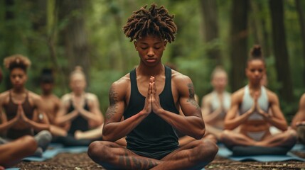 Group Meditation in Forest Yoga Class