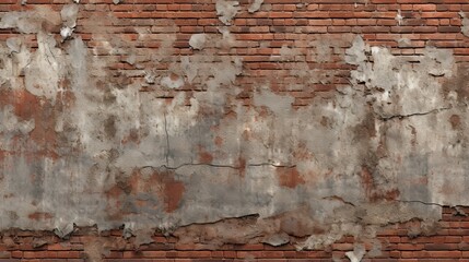 a weathered brick wall with peeling