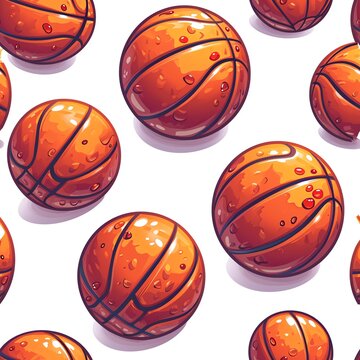 Glossy Cartoon Basketballs Pattern