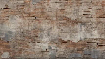 a weathered brick wall with peeling