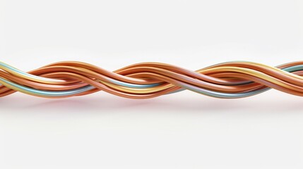 Copper cable. Realistic electrical multicore wire with colored isolation. Vector curved power cord illustration