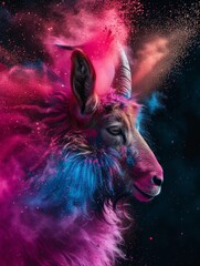 Goat holipowder color explosion powder black background