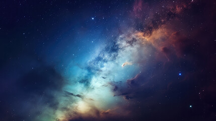 Beautiful colorful background. Galaxy or space in blue and purple colors with sparkles or lights or stars