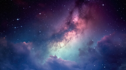 Beautiful colorful background. Galaxy or space in blue and purple colors with sparkles or lights or stars