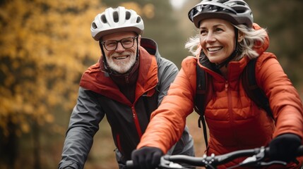 Obraz premium Happy couple riding bicycles in nature