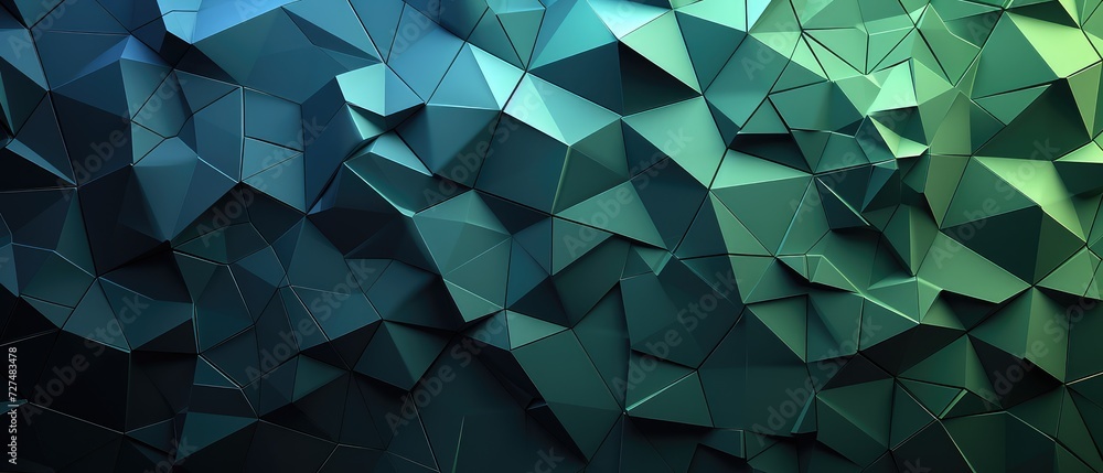 Poster green polygons transitioning to blue on a dark gray background. abstract background or screensaver f