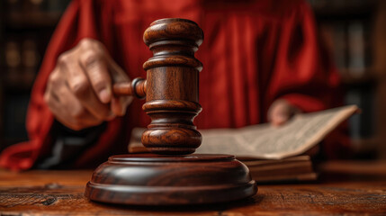 Judge and gavel in courtroom