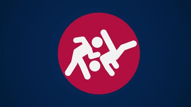 &nbsp;Pictograma de los Juegos Ol&iacute;mpicos de lado derecho con el deporte judo en fondo azul sin texto.