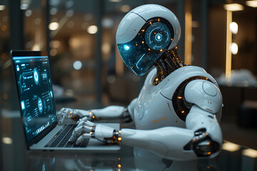 Fototapeta premium Cutting-edge robot showcases advancements in new technologies, epitomizing innovation, automation, and futuristic progress