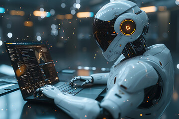 Fototapeta premium Cutting-edge robot showcases advancements in new technologies, epitomizing innovation, automation, and futuristic progress