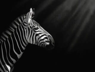 Fototapeta na wymiar Fine art Zebra with a black background low key animal africa photo