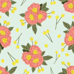 Seamless pattern of flowers, light green color tone background, Modern floral pattern, Vintage floral background, Pattern for design wallpaper, Gift wrap paper and fashion prints.