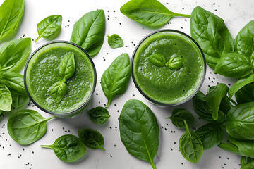 Fresh green smoothie brimming with vibrant health, a refreshing blend of nutritious greens and fruits - obrazy, fototapety, plakaty