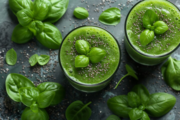 Fresh green smoothie brimming with vibrant health, a refreshing blend of nutritious greens and fruits - obrazy, fototapety, plakaty
