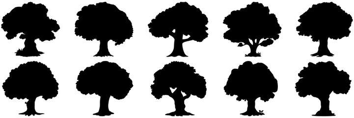 Tree leaf silhouettes set, large pack of vector silhouette design, isolated white background.