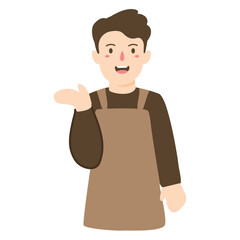 bartender in brown apron smiling