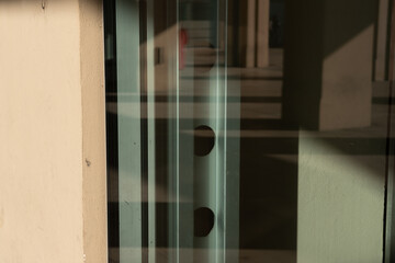 high efficiency window, frame and double glazing detail on building with continuous facades,...