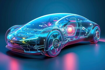 The vehicle's high-tech car characteristics and sustainable vehicle aspects are visionary, showcasing what urban transport could look like with smart technology..