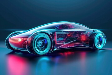 An electric car that reflects advanced technology and innovation in transport, its aerodynamic shape and modern design define the new era of future mobility..