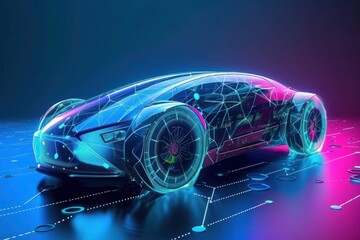The futuristic car with its transparent design pushes the boundaries of automotive future, combining high-tech automobile features with a visionary vehicle concept..