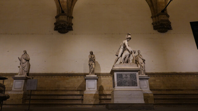 Estatua de Patroclo y Menelao, Logia de la Se&ntilde;or&iacute;a, Plaza de la Se&ntilde;or&iacute;a, Florencia, Italia
