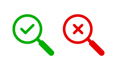 Magnifying glass with check mark and cross mark icon