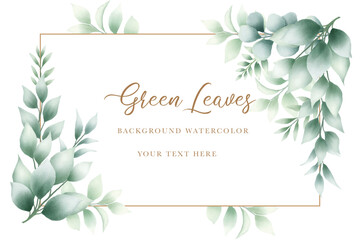 Beautiful watercolor green leaves background 