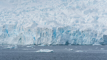 Glaciers on shore of Antarctic Peninsula. Ice snow. 