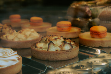 Variety of small desserts in the bakery
