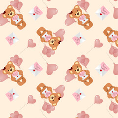 Cute bear with love air ballons seamless pattern design wallpaper