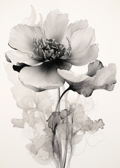 black and white drawing of a flower in the middle of a flower in an abstract area
