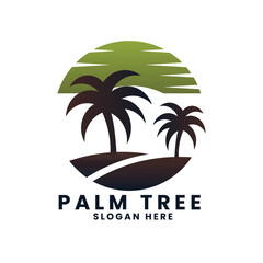 Obraz premium Sunset sea ocean beach logo design.palm tree logo design vector.wave logo design.leaf tree logo design 