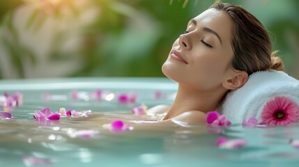 Obraz na płótnie Canvas relaxing in spa bathing with flowers