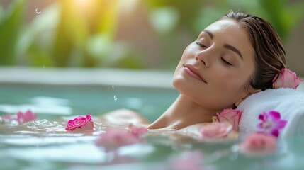 relaxing in spa bathing with flowers