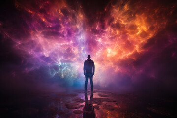 Fototapeta premium A silhouette of a person with a colorful aura, representing the awakening of new emotions. Concept of emotional awakening. Generative Ai.