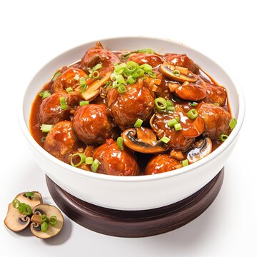 mushroom manchurian, white background