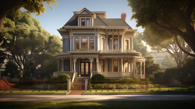 Two-story Historic home with front partial porch in a quiet neighborhood with a yard and landscape