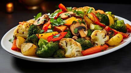 Food involving stir-fried vegetables in a plate
