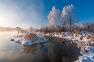 Kuerbin rime sunrise landscape in Yichun city Heilongjiang province, China.