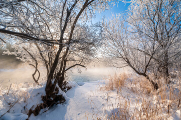 Kuerbin rime sunrise landscape in Yichun city Heilongjiang province, China.