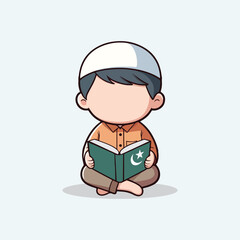 muslim cartoon character is reading Qur'an flat illustration vector