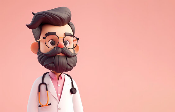 3D style cute cartoon character of a medical doctor against a bright color background