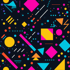 Geometric Shapes and Colorful 90s Retro Seamless Pattern