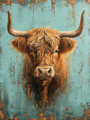 Image of Scottisch highlander cow animal art wall print printed on Printed Glass Splashbacks