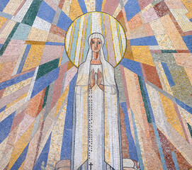 Our Lady of Fatima. A mosaic on the ceiling of St Stephen's Chapel in Fatima, Portugal.
