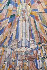 Our Lady of Fatima. A mosaic on the ceiling of St Stephen's Chapel in Fatima, Portugal.