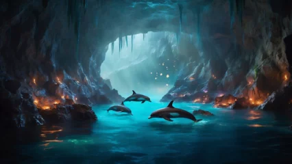 Rolgordijnen Dolphins exploring enchanted caves © alhaitham