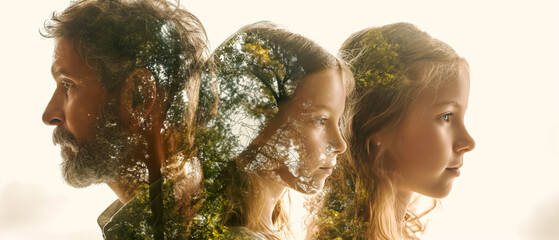 family portrait, double exposure with nature - 727506640