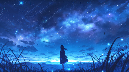Anime Stargazing in Open Fields