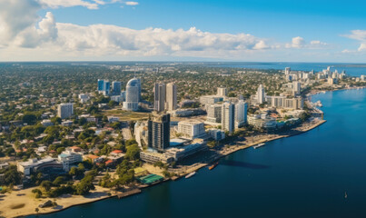 Breathtaking Aerial View of Dar es Salaam: The Haven of Peace Unfolds in Urban Majesty - obrazy, fototapety, plakaty